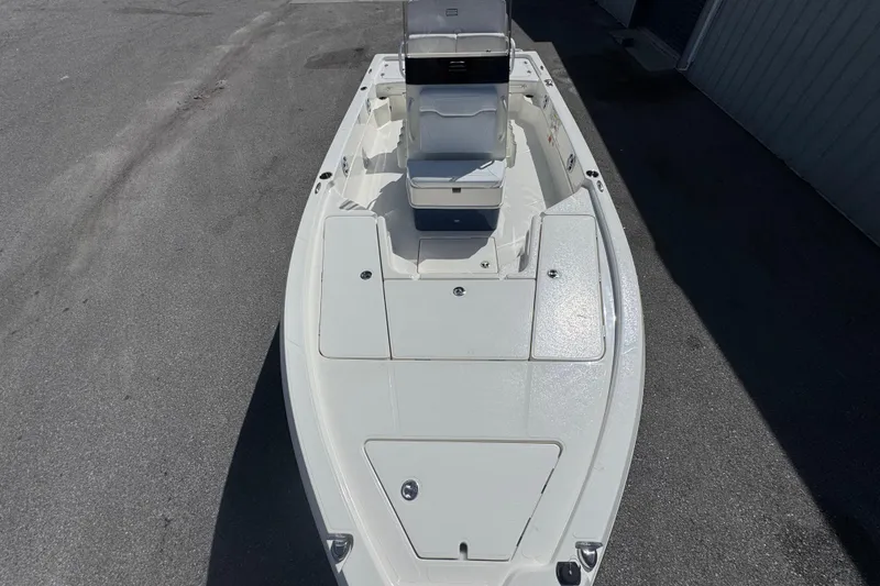 Slide: The Image of 2026 Skeeter SX221 boat, top view, showcasing spacious deck and seating arrangement. - 15