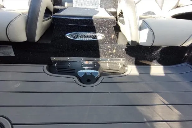 Slide: The Image of 2026 Phoenix 921 Elite X boat interior with sleek seating and modern flooring design. - 9