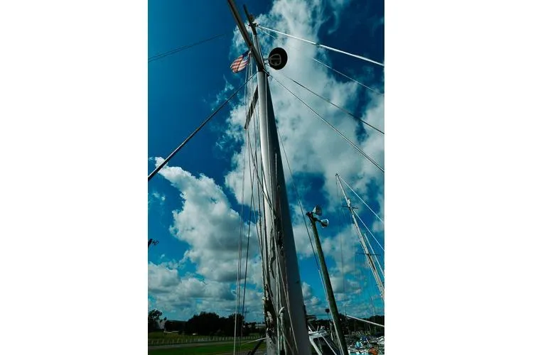 Slide: The Image of Close-up of Jeanneau Sun Odyssey 42.2 sailboat rigging and ropes, 1999 model. - 13