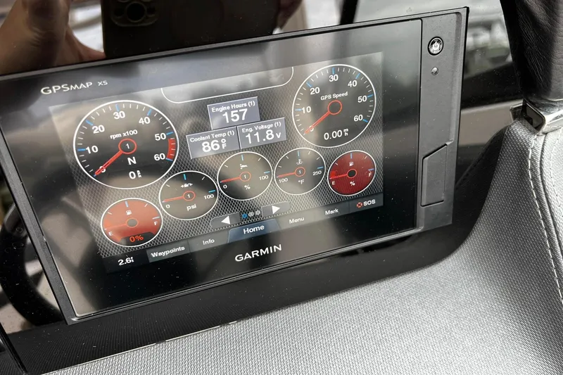 Slide: The Image of Garmin GPS display on 2020 Chaparral 297 SSX showing engine metrics and navigation data. - 22