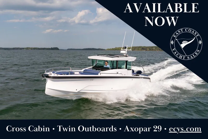 The Image of 2026 Axopar 29 XC Cross Cabin boat cruising on water, available at East Coast Yacht Sales. - 0