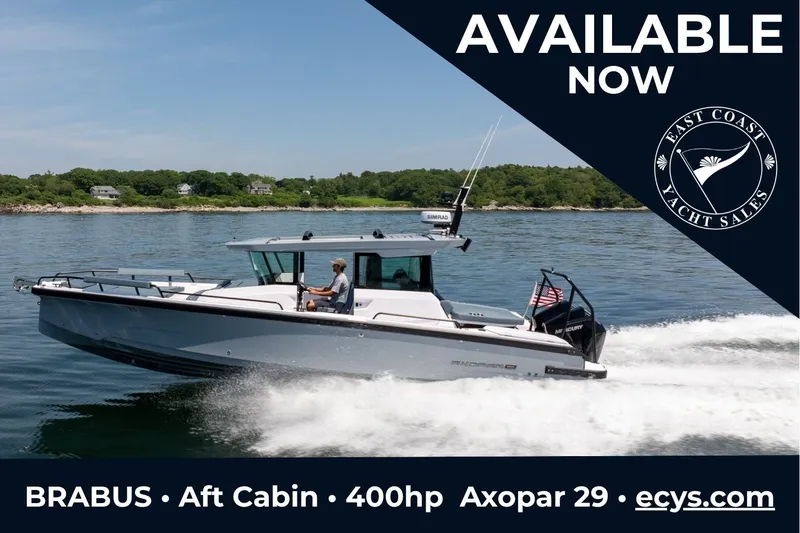 The Image of 2026 Axopar 29 XC Cross Cabin boat cruising on water, available at East Coast Yacht Sales. - 0