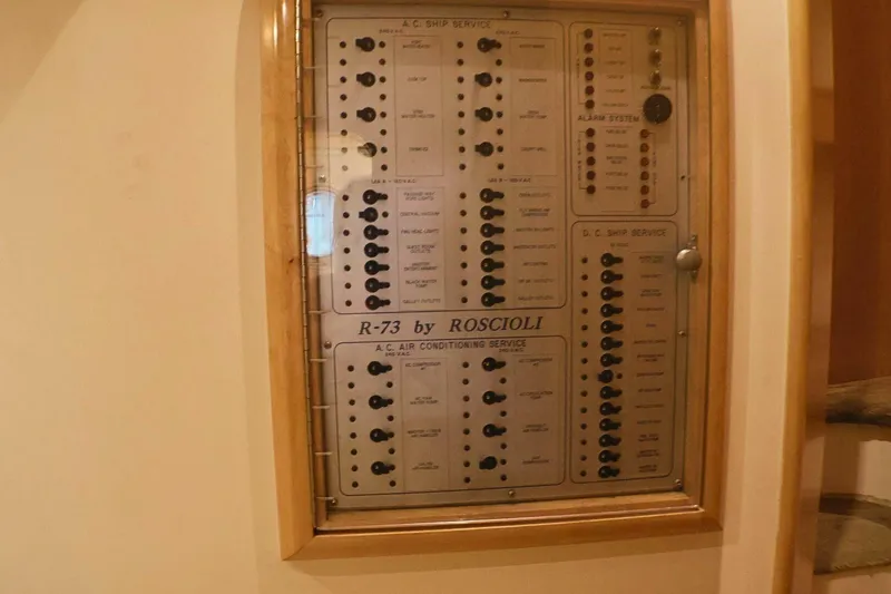 Slide: The Image of Electrical control panel on 2001 Donzi 73 Sport Yacht by Roscioli. - 22