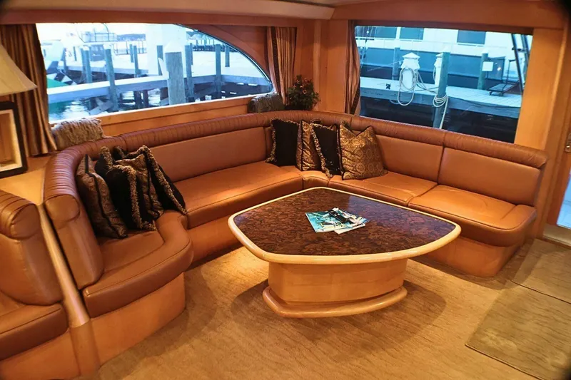 Slide: The Image of Luxurious interior of 2001 Donzi 73 Sport Yacht with plush seating and elegant decor. - 6