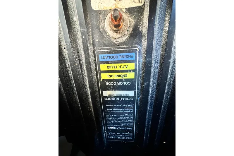 Slide: The Image of Label on engine component of 2000 Sea Ray 310 Sundancer boat. - 45