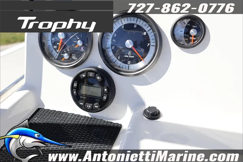 Slide: The Image of Dashboard of 2026 Trophy T18 Bay boat with gauges and controls. - 13