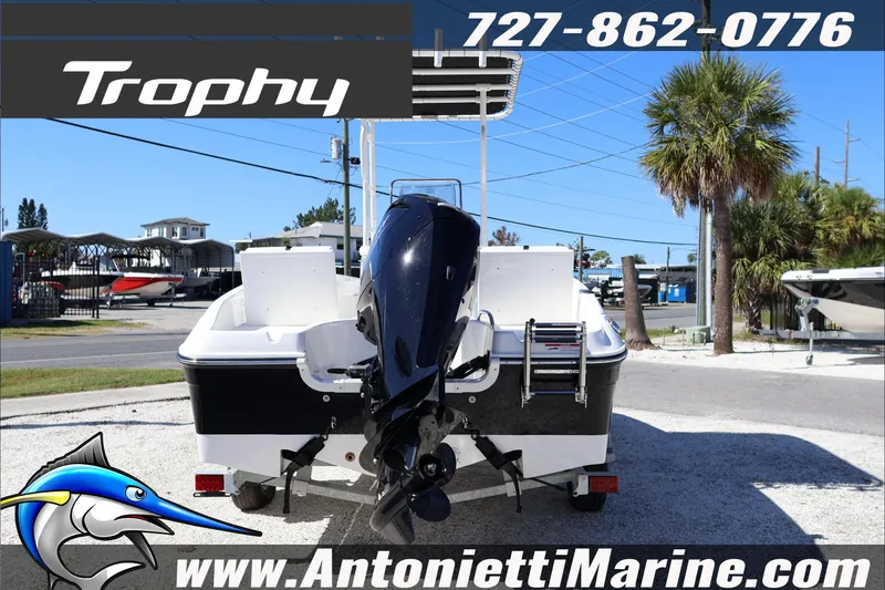 Slide: The Image of 2026 Trophy T18 Bay boat with outboard motor at Antonietti Marine dealership. - 3