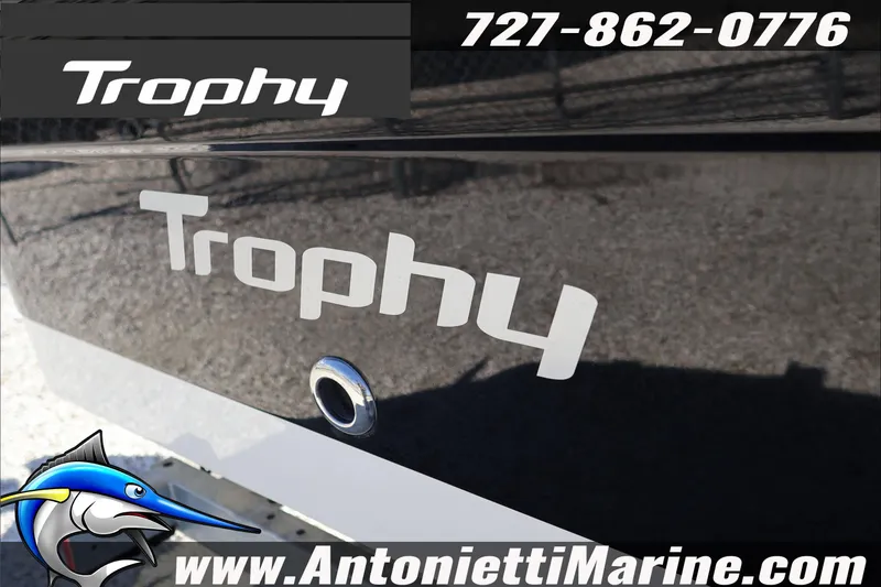 Slide: The Image of 2026 Trophy T18 Bay boat with logo, contact number, and website. - 9