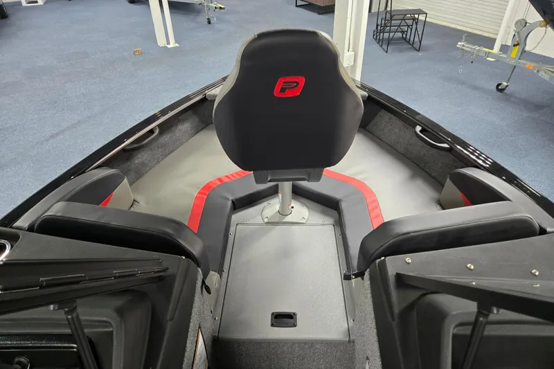 Slide: The Image of 2026 Princecraft Sport 175 boat interior with black and red seating. - 10