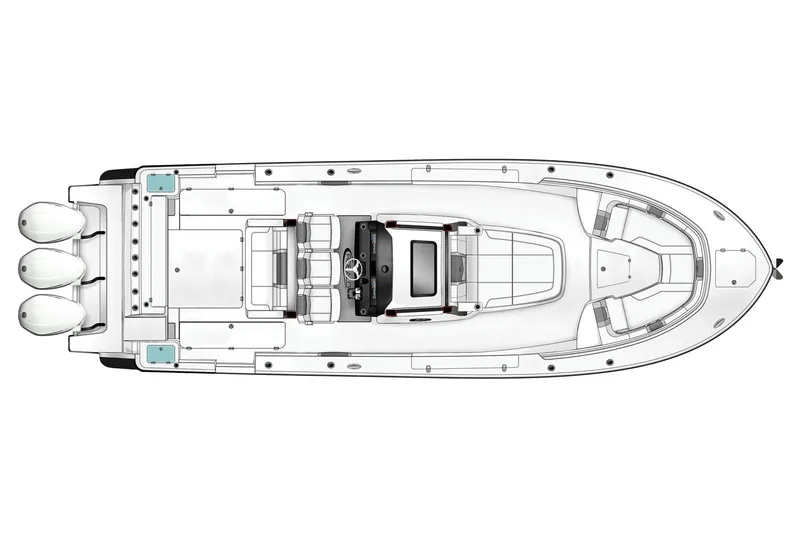 Slide: The Image of 2026 Robalo R360 Center Console interior with blue LED lighting and storage drawers. - 23