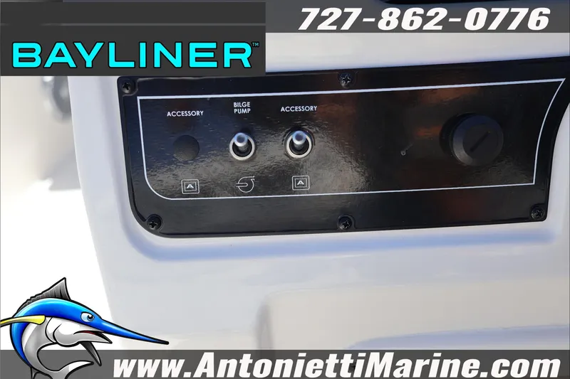 Slide: The Image of Control panel of 2026 Bayliner D20 boat with bilge pump and accessory switches. - 18