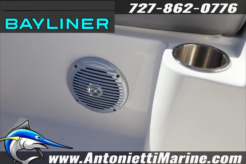 Slide: The Image of 2026 Bayliner D20 boat interior with speaker and cup holder, Antonietti Marine branding. - 22