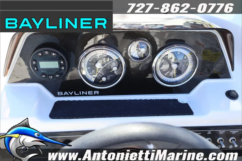 Slide: The Image of Dashboard of 2026 Bayliner D20 boat with gauges and controls, featuring Antonietti Marine branding. - 25