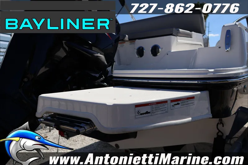 Slide: The Image of 2026 Bayliner D20 boat rear view with swim platform, displayed by Antonietti Marine. - 4