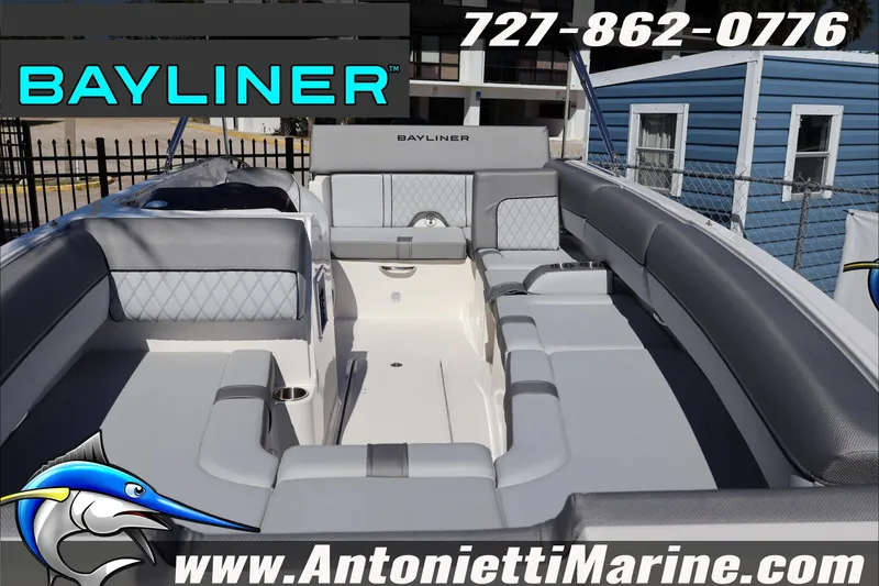 Slide: The Image of Bayliner D20 2026 boat interior with gray seating, displayed at Antonietti Marine. - 8