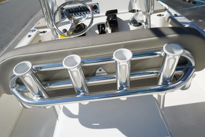 Slide: The Image of 2024 Key West 210 Bay Reef boat with rod holders and steering console. - 20