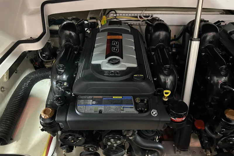 Slide: The Image of Engine compartment of 2021 Chaparral 347 SSX with Mercury 6.2L engine. - 59