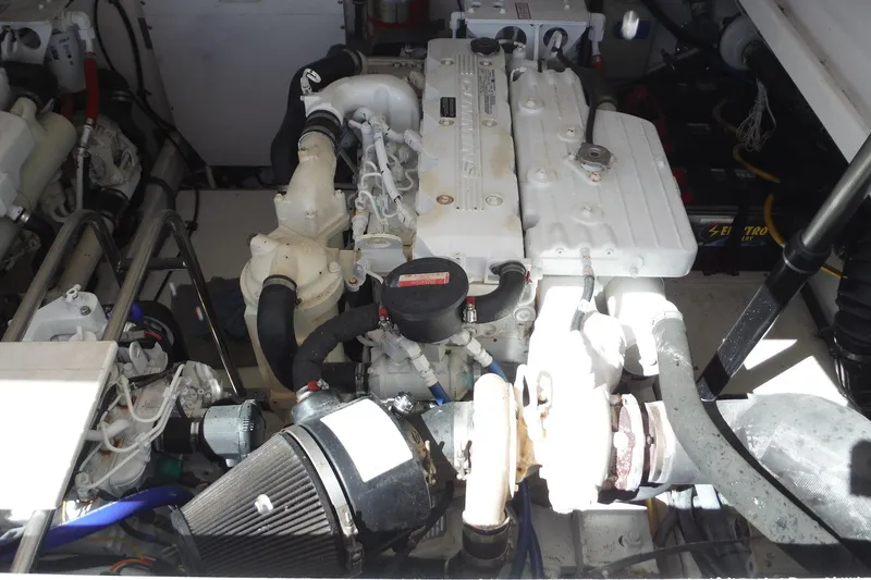Slide: The Image of Engine compartment of a 2007 Tiara Yachts 3600 Open, showcasing mechanical components and systems. - 43