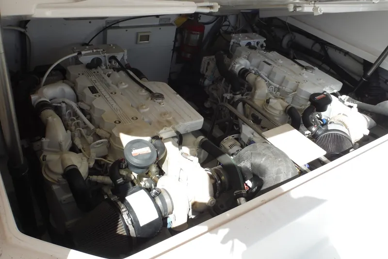 Slide: The Image of Engine compartment of a 2007 Tiara Yachts 3600 Open, showcasing dual marine engines. - 51