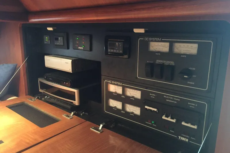 Slide: The Image of Electrical control panel of a 2007 Tiara Yachts 3600 Open, featuring AC and DC systems. - 60
