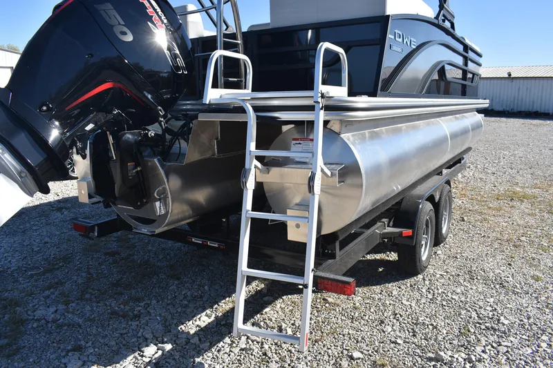 Slide: The Image of 2026 Lowe SS 230 WV pontoon boat with ladder and powerful outboard motor. - 7