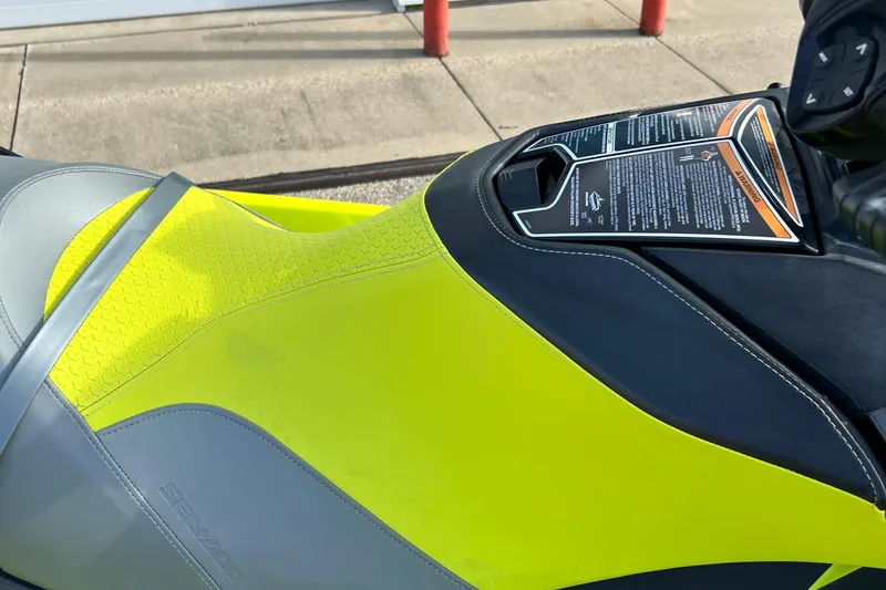 Slide: The Image of 2018 Sea-Doo RXP-X 300 seat in vibrant yellow and gray design. - 7