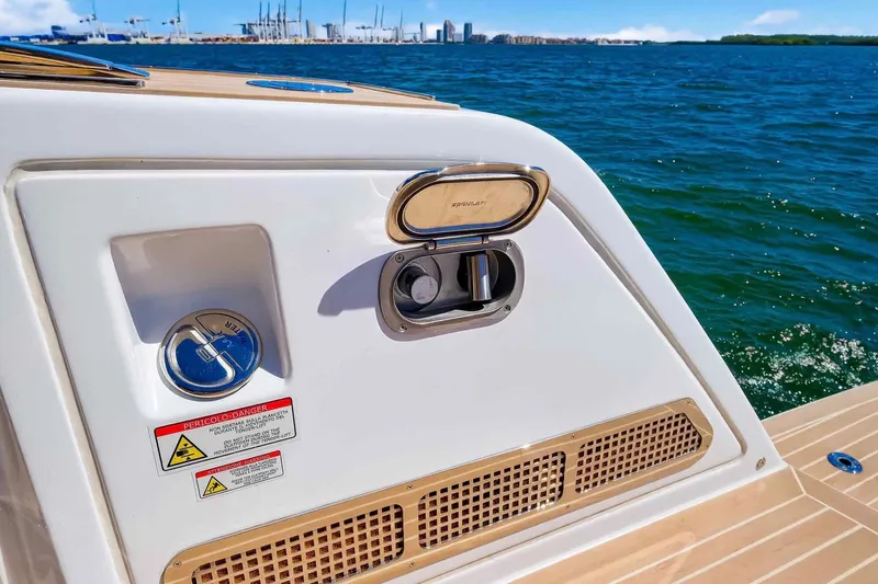 Slide: The Image of 2023 Pardo Yachts 43, deck detail with ocean view in the background. - 33