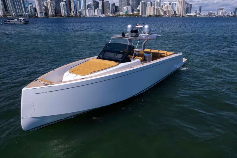 Slide: The Image of 2023 Pardo Yachts 43 cruising near city skyline on a sunny day. - 9