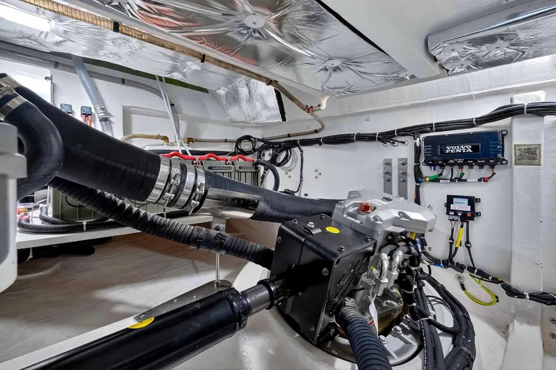 Slide: The Image of Engine room of 2023 Pardo Yachts 43, featuring advanced Volvo Penta systems. - 57