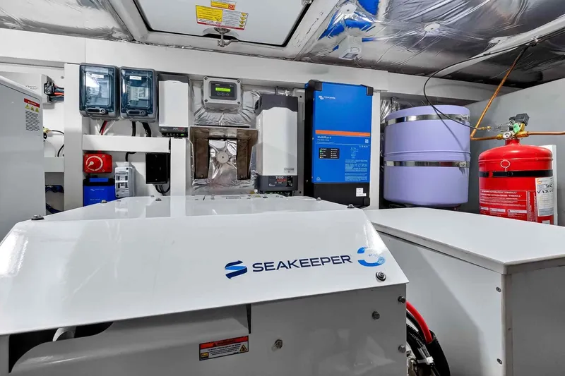 Slide: The Image of Engine room of 2023 Pardo Yachts 43 featuring Seakeeper stabilizer and advanced equipment. - 64