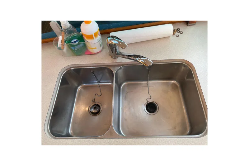 Slide: The Image of Double stainless steel sink on Jeanneau Sun Odyssey 43 DS yacht, 2003 model. - 28