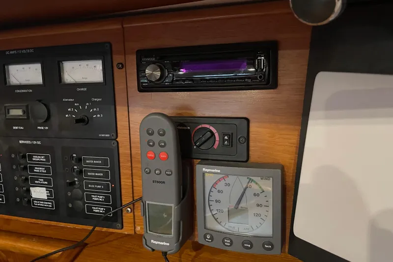 Slide: The Image of Control panel of a 2003 Jeanneau Sun Odyssey 43 DS sailboat with navigation instruments. - 47