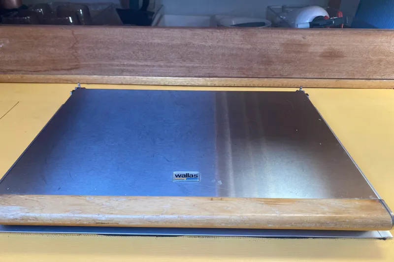 Slide: The Image of Stainless steel Wallas stove cover on 1978 Bristol Channel Cutter 28. - 25