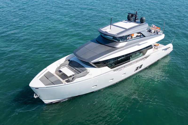 Slide: The Image of Luxurious interior of 2019 Sanlorenzo SX76 yacht with elegant seating and modern design. - 16