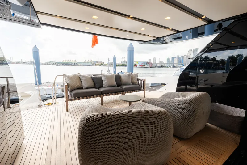 Slide: The Image of Luxurious 2019 Sanlorenzo SX76 yacht bedroom with elegant decor and modern amenities. - 18