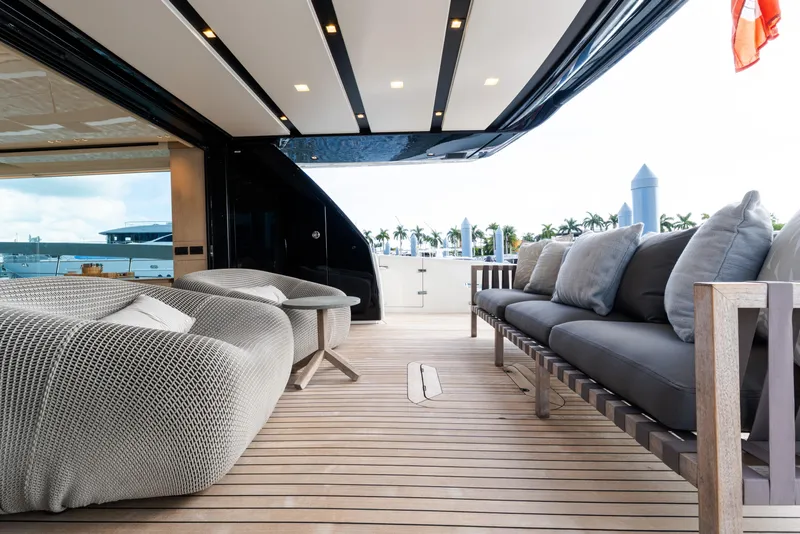 Slide: The Image of Luxurious 2019 Sanlorenzo SX76 yacht bedroom with modern decor and cozy bedding. - 19