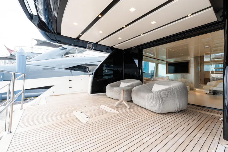 Slide: The Image of Luxurious twin bedroom on 2019 Sanlorenzo SX76 yacht, featuring elegant decor and soft lighting. - 23
