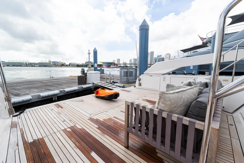 Slide: The Image of Luxurious interior of 2019 Sanlorenzo SX76 yacht with modern design and spacious seating. - 30