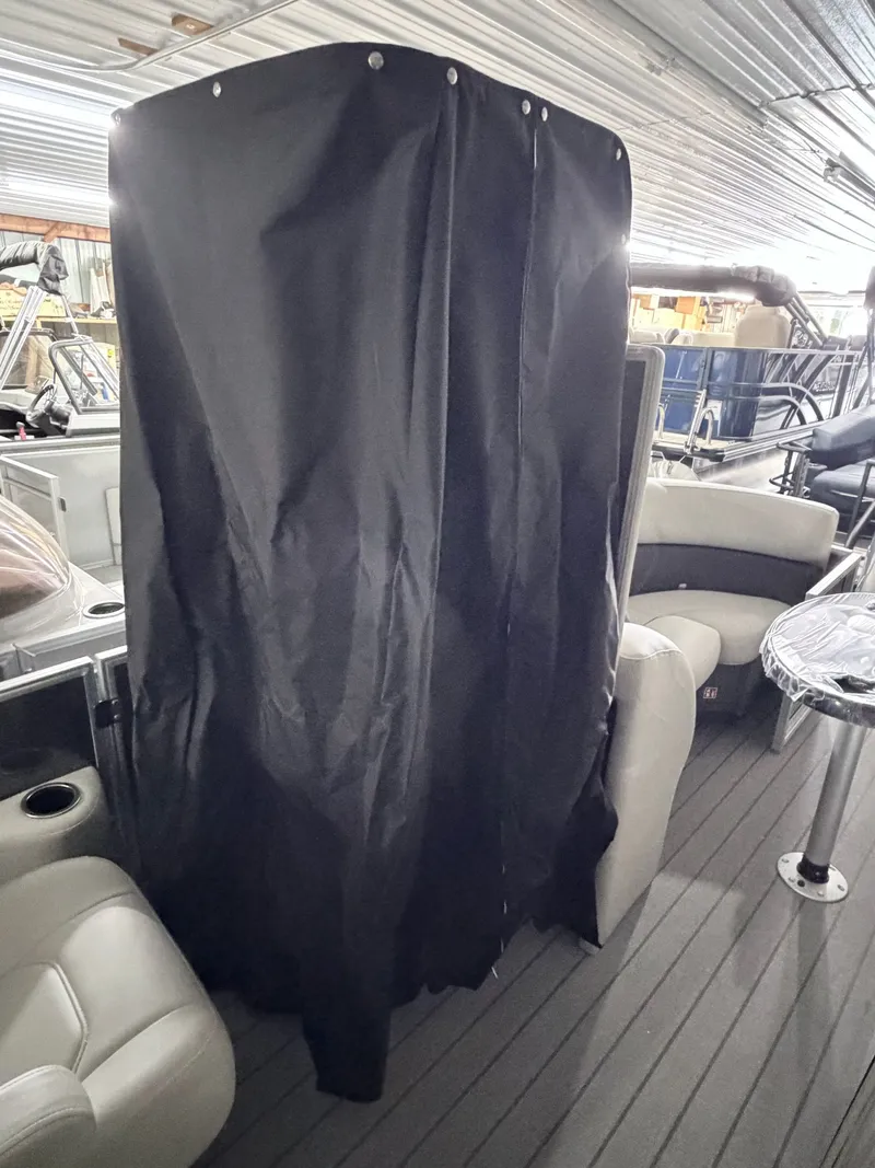 Slide: The Image of Interior of 2026 Sylvan Mirage 820 CLZ DH with black curtain. - 10