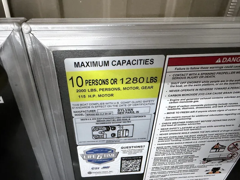 Slide: The Image of Safety label of Sylvan Mirage 820 CLZ DH 2026 with capacity details. - 17
