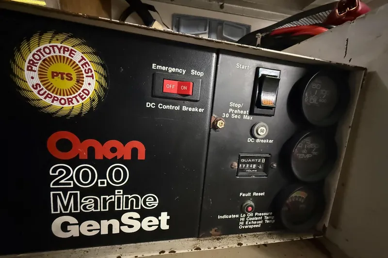 Slide: The Image of Onan 20.0 Marine GenSet control panel on 1991 Californian 55 Cockpit Motor Yacht. - 73