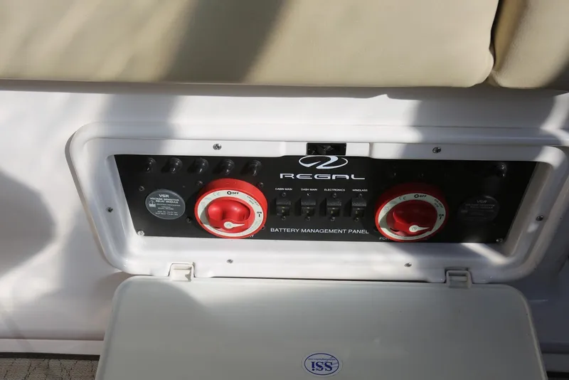 Slide: The Image of Battery management panel on 2012 Regal 35 Sport Coupe boat. - 23