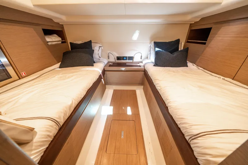 Slide: The Image of Luxurious cabin interior of 2023 Pardo Yachts 43 with twin beds and modern design. - 28