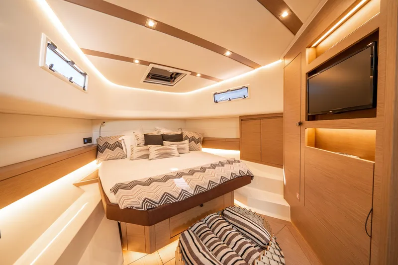 Slide: The Image of Luxurious interior of 2023 Pardo Yachts 43, featuring a cozy bedroom with modern amenities. - 5