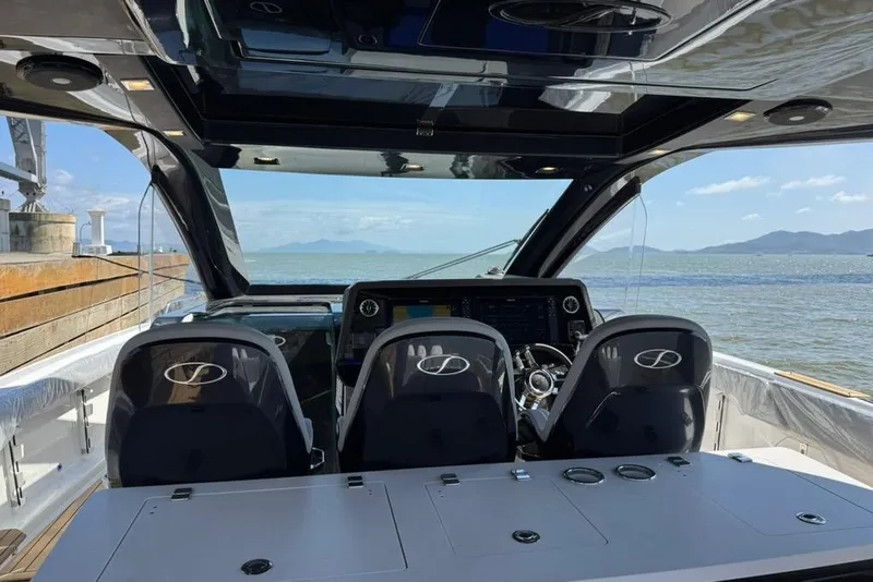 Slide: The Image of 2026 Schaefer Yachts V44 cockpit with ocean view and modern controls. - 8