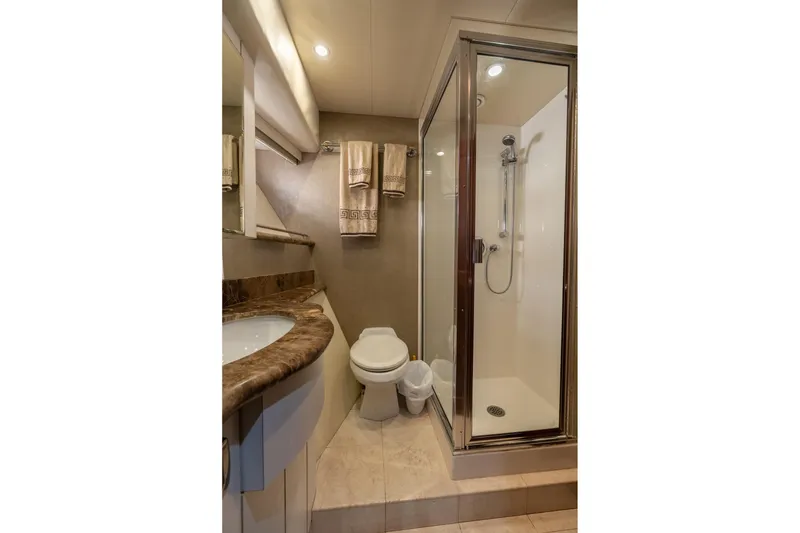 Slide: The Image of Luxurious bathroom in 2009 Pacific Mariner 65 Motoryacht with shower and elegant fixtures. - 54