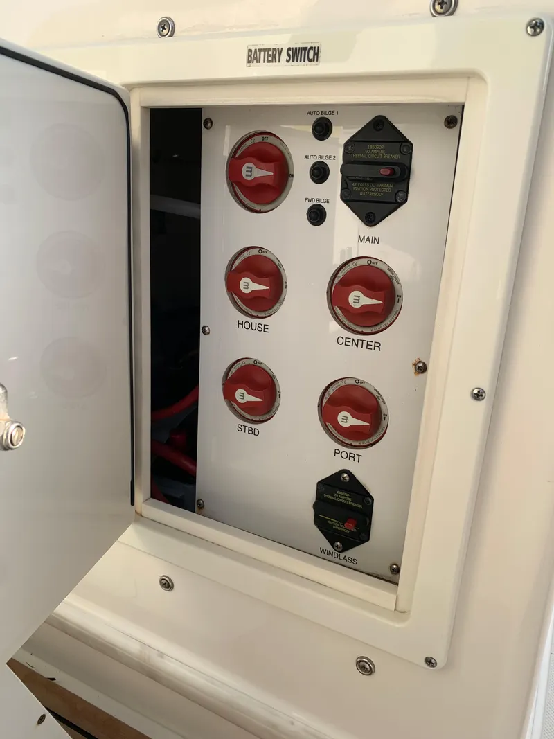 Slide: The Image of Battery switch panel on a 2016 Key West 351 Billistic boat. - 19