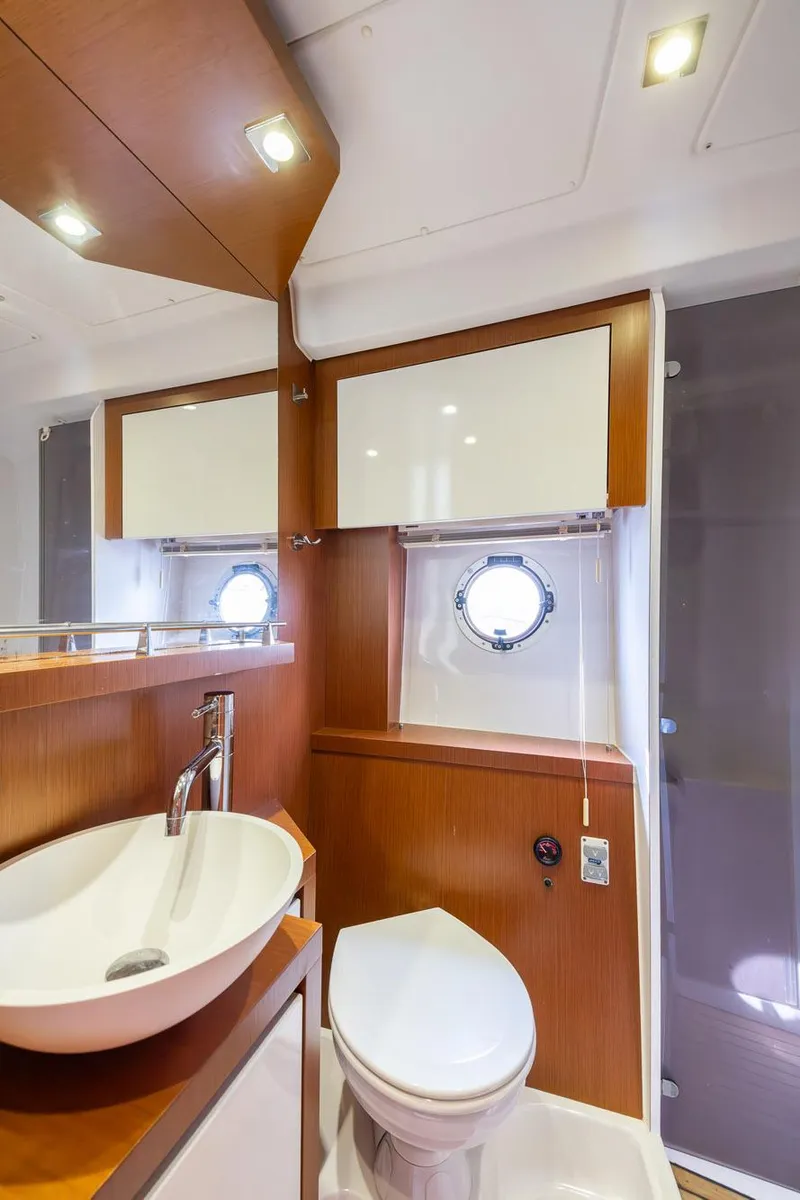 Slide: The Image of Luxurious bathroom in 2014 Beneteau Gran Turismo 44 yacht with modern fixtures. - 22