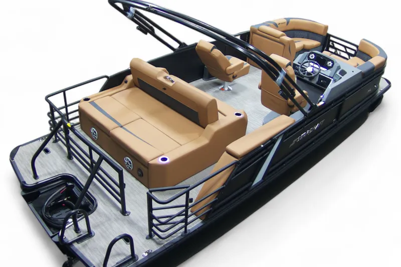 The Image of 2026 Starcraft SLS 3 Q DH pontoon boat displayed indoors. - 0