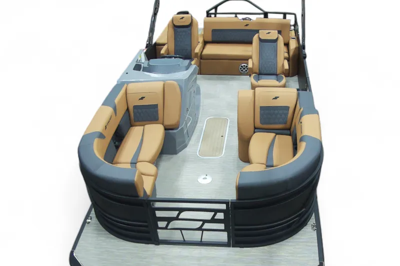 Slide: The Image of 2026 Starcraft SLS 3 Q DH pontoon boat displayed in showroom. - 1